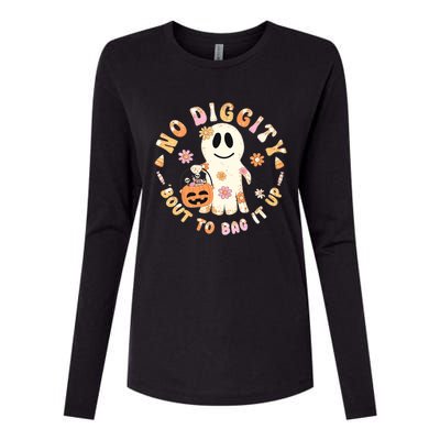 Retro No Diggity Bout To Bag It Up Cute Ghost Halloween Womens Cotton Relaxed Long Sleeve T-Shirt