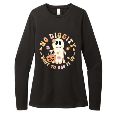 Retro No Diggity Bout To Bag It Up Cute Ghost Halloween Womens CVC Long Sleeve Shirt