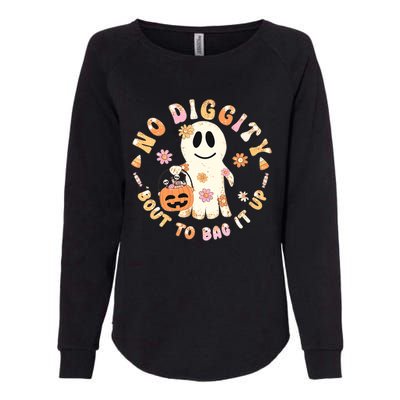 Retro No Diggity Bout To Bag It Up Cute Ghost Halloween Womens California Wash Sweatshirt