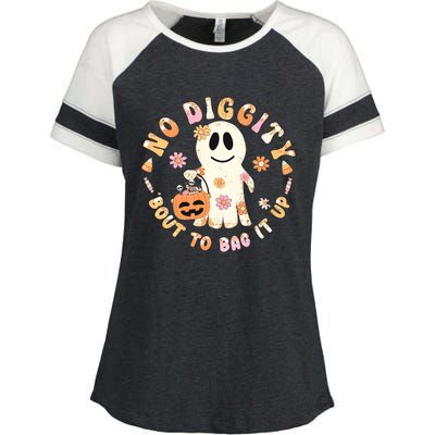 Retro No Diggity Bout To Bag It Up Cute Ghost Halloween Enza Ladies Jersey Colorblock Tee