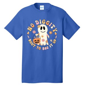 Retro No Diggity Bout To Bag It Up Cute Ghost Halloween Tall T-Shirt