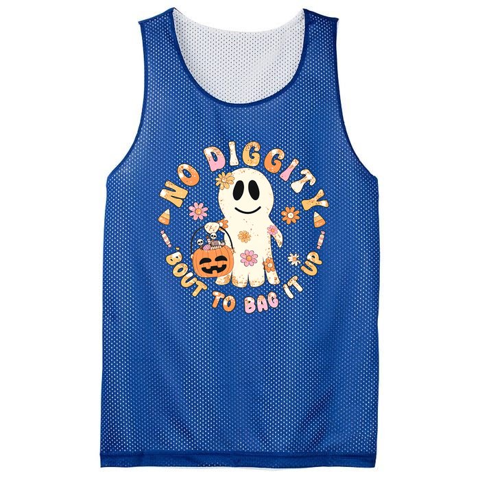 Retro No Diggity Bout To Bag It Up Cute Ghost Halloween Mesh Reversible Basketball Jersey Tank