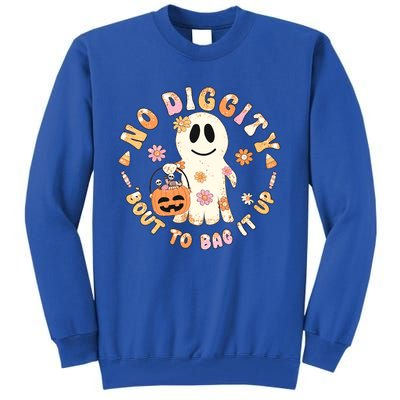 Retro No Diggity Bout To Bag It Up Cute Ghost Halloween Tall Sweatshirt