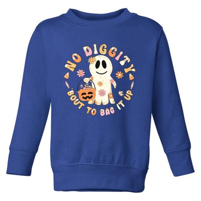 Retro No Diggity Bout To Bag It Up Cute Ghost Halloween Toddler Sweatshirt