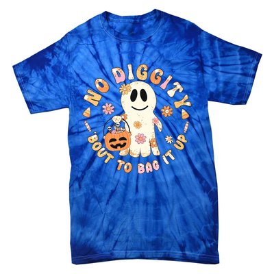 Retro No Diggity Bout To Bag It Up Cute Ghost Halloween Tie-Dye T-Shirt