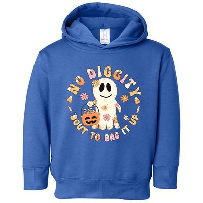 Retro No Diggity Bout To Bag It Up Cute Ghost Halloween Toddler Hoodie