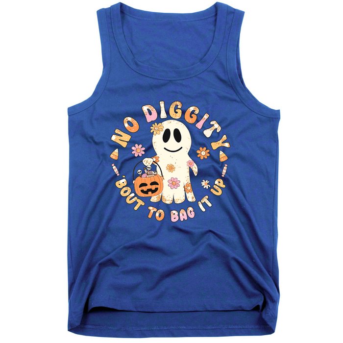 Retro No Diggity Bout To Bag It Up Cute Ghost Halloween Tank Top