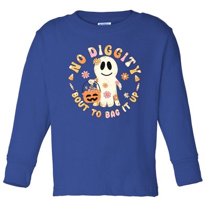 Retro No Diggity Bout To Bag It Up Cute Ghost Halloween Toddler Long Sleeve Shirt