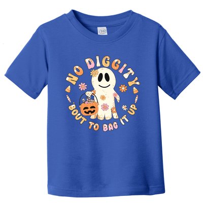 Retro No Diggity Bout To Bag It Up Cute Ghost Halloween Toddler T-Shirt