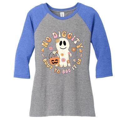 Retro No Diggity Bout To Bag It Up Cute Ghost Halloween Women's Tri-Blend 3/4-Sleeve Raglan Shirt