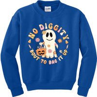 Retro No Diggity Bout To Bag It Up Cute Ghost Halloween Kids Sweatshirt