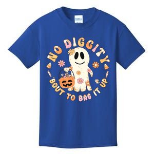 Retro No Diggity Bout To Bag It Up Cute Ghost Halloween Kids T-Shirt