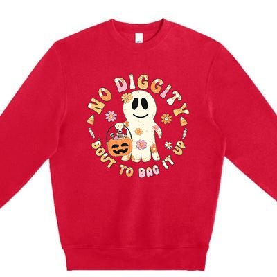 Retro No Diggity Bout To Bag It Up Cute Ghost Halloween Premium Crewneck Sweatshirt