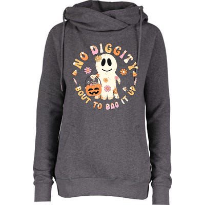 Retro No Diggity Bout To Bag It Up Cute Ghost Halloween Womens Funnel Neck Pullover Hood