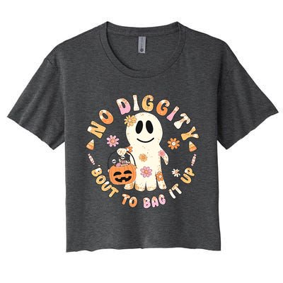 Retro No Diggity Bout To Bag It Up Cute Ghost Halloween Women's Crop Top Tee