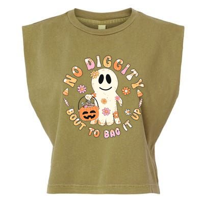 Retro No Diggity Bout To Bag It Up Cute Ghost Halloween Garment-Dyed Women's Muscle Tee