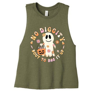 Retro No Diggity Bout To Bag It Up Cute Ghost Halloween Women's Racerback Cropped Tank