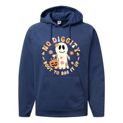 Retro No Diggity Bout To Bag It Up Cute Ghost Halloween Performance Fleece Hoodie