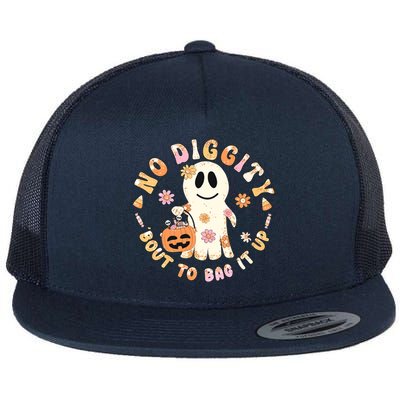 Retro No Diggity Bout To Bag It Up Cute Ghost Halloween Flat Bill Trucker Hat