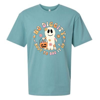 Retro No Diggity Bout To Bag It Up Cute Ghost Halloween Sueded Cloud Jersey T-Shirt