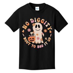 Retro No Diggity Bout To Bag It Up Cute Ghost Halloween Kids T-Shirt