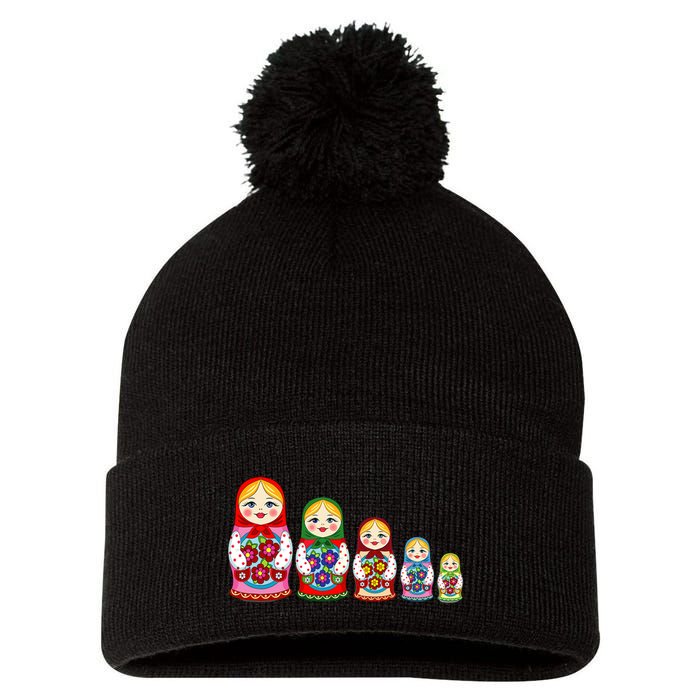 Russian Nesting Dolls Matryoshka Pom Pom 12in Knit Beanie