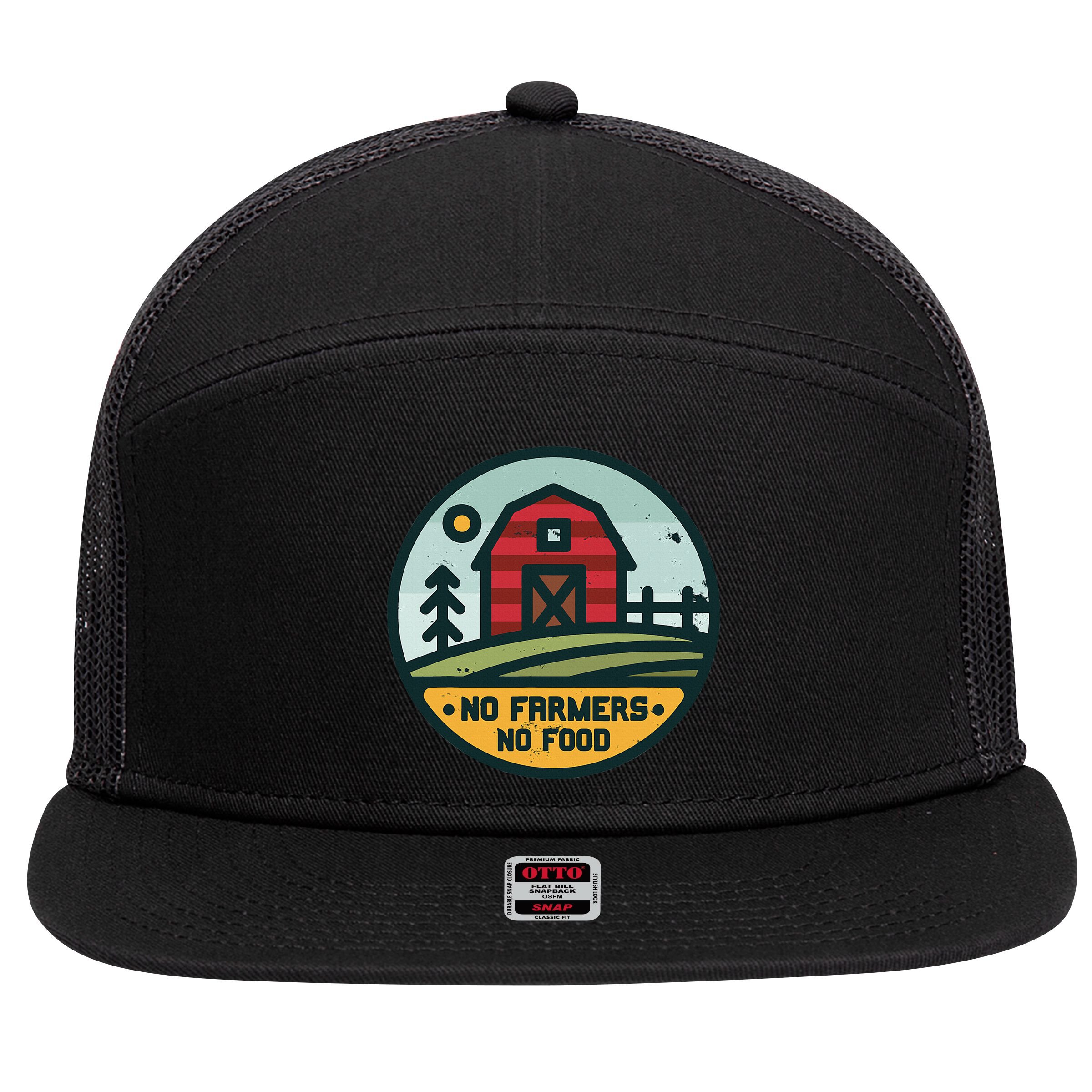 Retro No Farming No Food No Farmers Funny Farm Lovers  7 Panel Mesh Trucker Snapback Hat