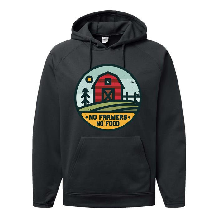 Retro No Farming No Food No Farmers Funny Farm Lovers  Performance Fleece Hoodie