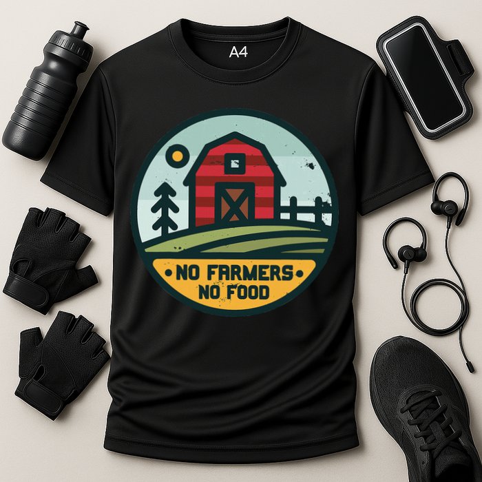 Retro No Farming No Food No Farmers Funny Farm Lovers  Cooling Performance Crew T-Shirt