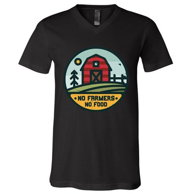 Retro No Farming No Food No Farmers Funny Farm Lovers  V-Neck T-Shirt