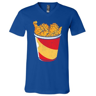 Retro National Fried Chicken Day Funny Fast Food Lover Gift V-Neck T-Shirt