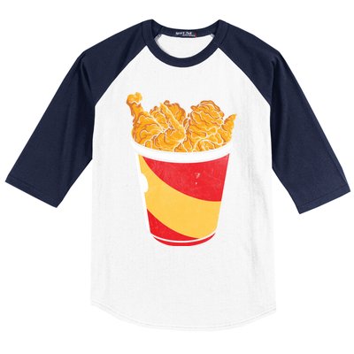 Retro National Fried Chicken Day Funny Fast Food Lover Gift Baseball Sleeve Shirt