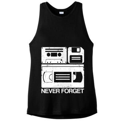 Retro Never Forget Cassette Floppy Disk Vhs Tape Ladies PosiCharge Tri-Blend Wicking Tank