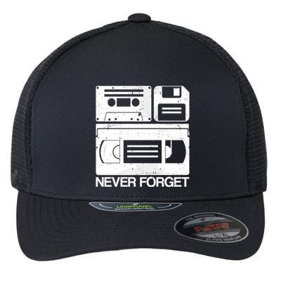Retro Never Forget Cassette Floppy Disk Vhs Tape Flexfit Unipanel Trucker Cap