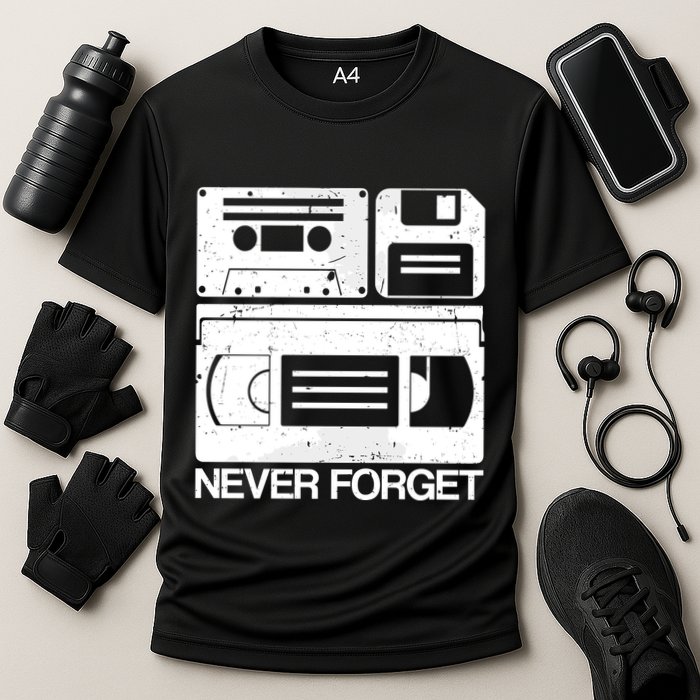 Retro Never Forget Cassette Floppy Disk Vhs Tape Performance Shirt