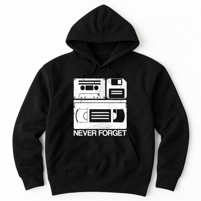 Retro Never Forget Cassette Floppy Disk Vhs Tape Hoodie