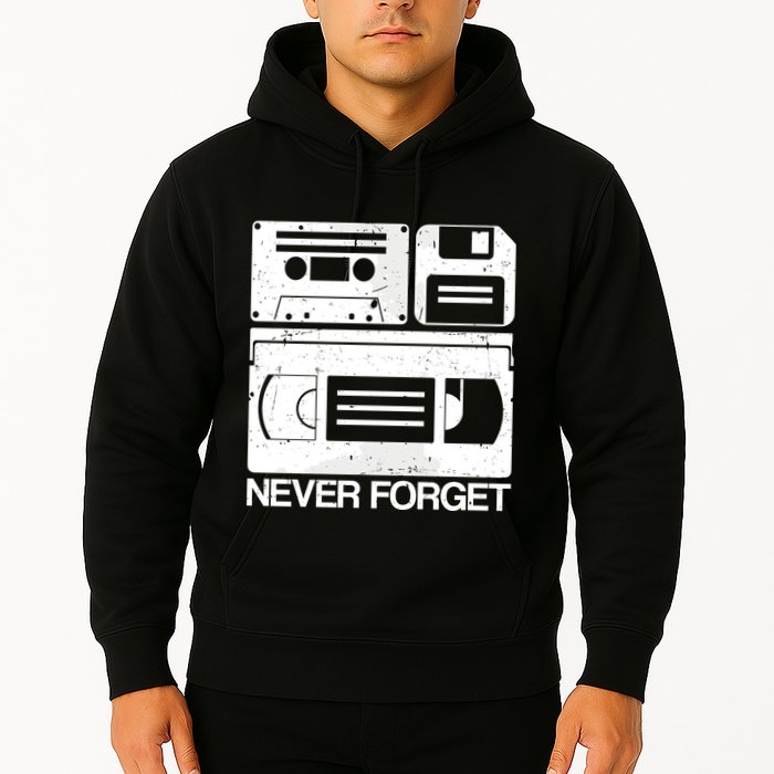 Retro Never Forget Cassette Floppy Disk Vhs Tape Hoodie