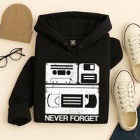 Retro Never Forget Cassette Floppy Disk Vhs Tape Hoodie