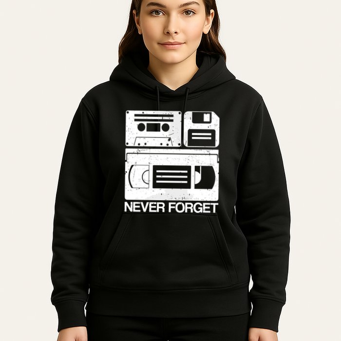 Retro Never Forget Cassette Floppy Disk Vhs Tape Hoodie