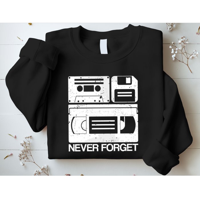 Retro Never Forget Cassette Floppy Disk Vhs Tape Sweatshirt