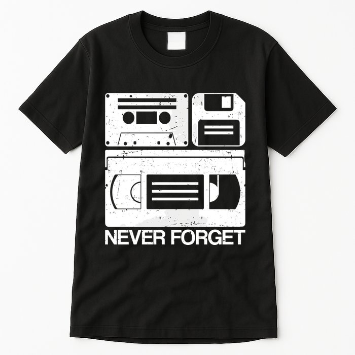 Retro Never Forget Cassette Floppy Disk Vhs Tape Tall T-Shirt