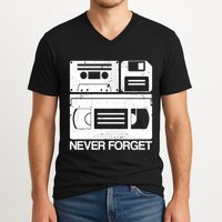 Retro Never Forget Cassette Floppy Disk Vhs Tape V-Neck T-Shirt