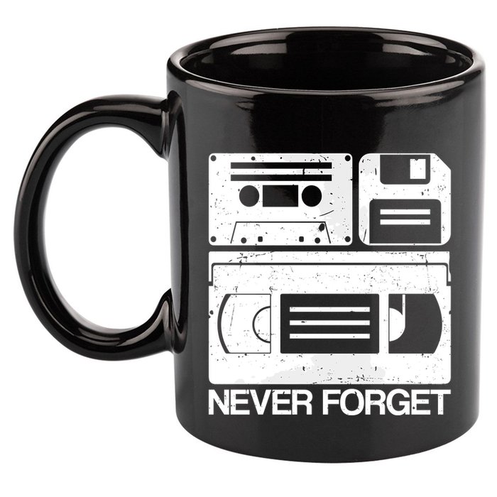 Retro Never Forget Cassette Floppy Disk Vhs Tape 11oz C Handle Ceramic Mug