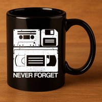 Retro Never Forget Cassette Floppy Disk Vhs Tape 11oz C Handle Ceramic Mug