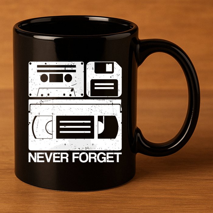 Retro Never Forget Cassette Floppy Disk Vhs Tape 11oz C Handle Ceramic Mug