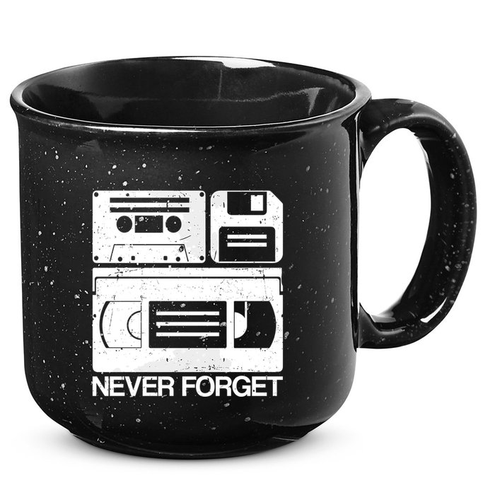 Retro Never Forget Cassette Floppy Disk Vhs Tape 15oz Campfire Ceramic Mug