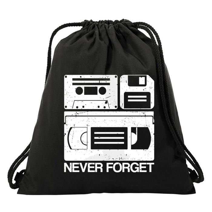 Retro Never Forget Cassette Floppy Disk Vhs Tape Drawstring Bag