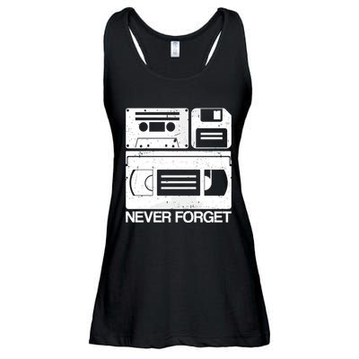 Retro Never Forget Cassette Floppy Disk Vhs Tape Ladies Essential Flowy Tank
