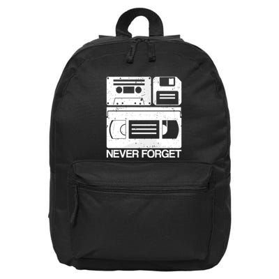 Retro Never Forget Cassette Floppy Disk Vhs Tape 16 in Basic Backpack