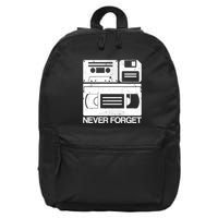 Retro Never Forget Cassette Floppy Disk Vhs Tape 16 in Basic Backpack